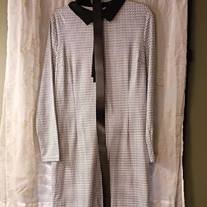 Black and White Long Sleeve Dress with Bow